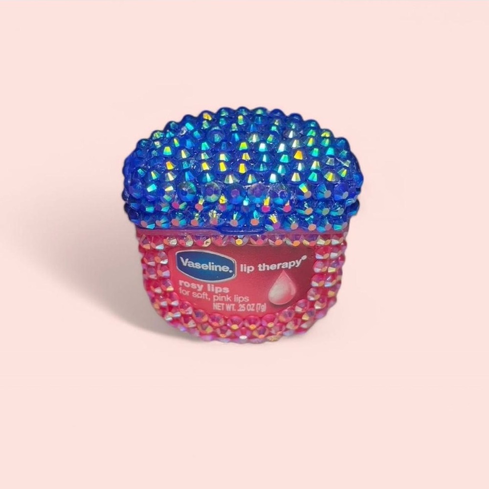 Bedazzled Bling Mini Vaseline Rosy Lips Lip Therapy w/ Rhinestones